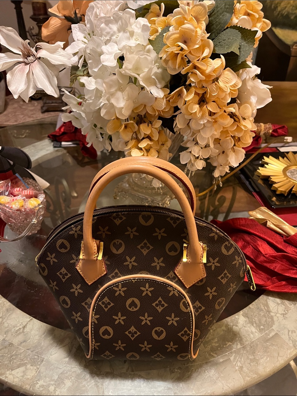 Designer-Style Brown Monogram Dome Satchel with Tan Trim 😍🥰🥰
